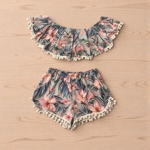 *SOLD* SHEIN 2 piece off shoulder tropical floral swimsuit